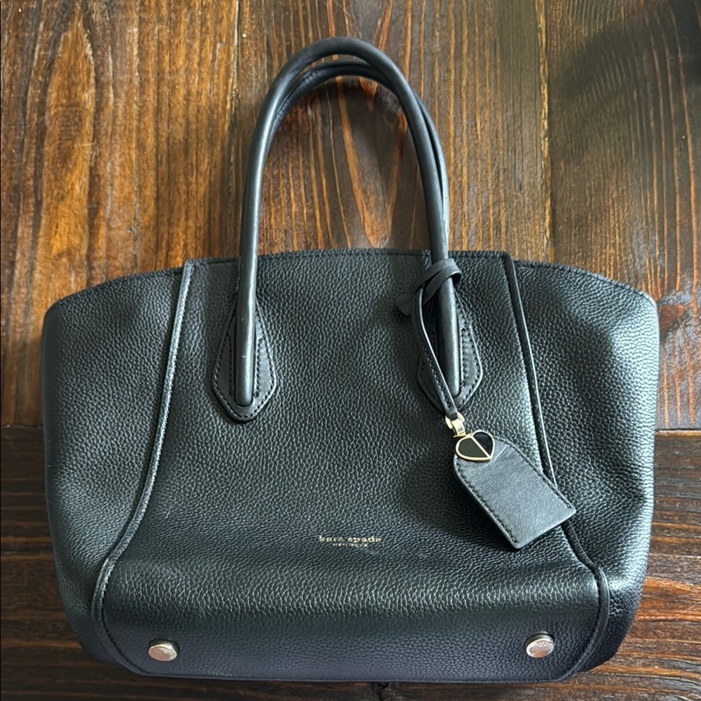 Kate Spade Black Leather Tote with Structured Design and Minimalist Lines